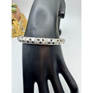 Vintage Brighton Open Hearts  Design Silver & Crystal Hinged Bangle Bracelet